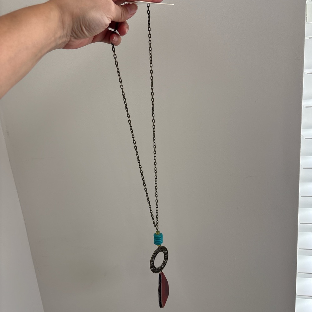 Dylan Jewelry Marcela Bronze Long Agate Pendant Necklace Turquoise Boho NWT